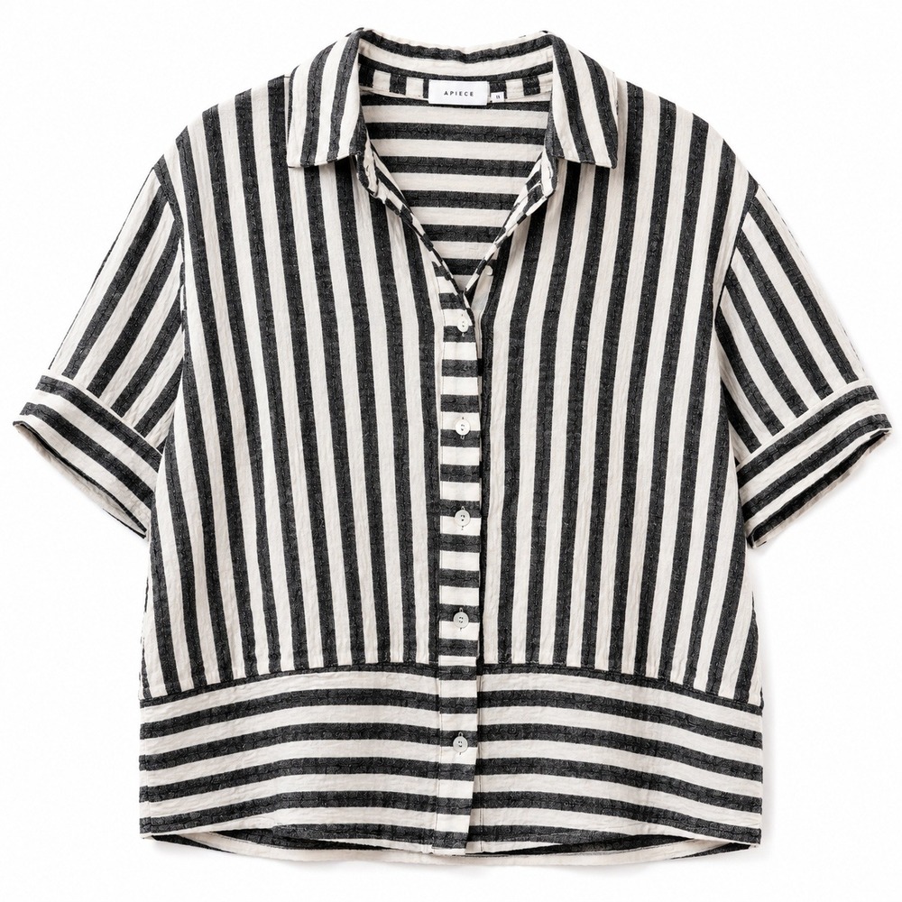 Jane + Delancey Womens XS‎ Black White Striped Shirt Coastal Beachy Nautical